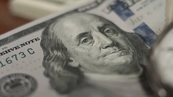 Portréja Benjamin Franklin Dollár Számlát Closeup Világbank Gazdaság — Stock Fotó