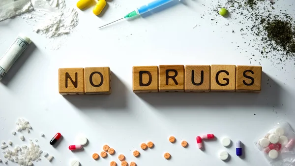 Nessuna Frase Droga Cubi Legno Abuso Dipendenza Concetto Problemi Sociali — Foto Stock