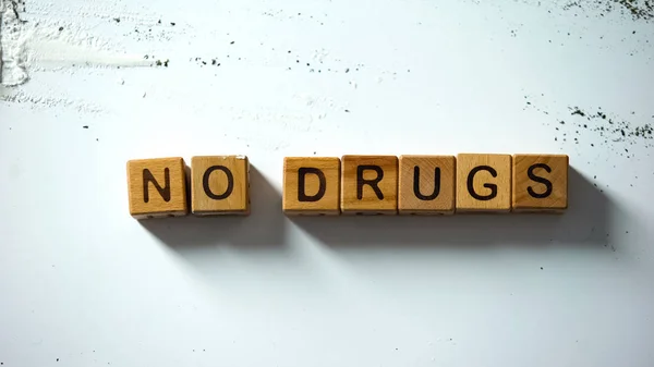 Nessuna Parola Droga Cubi Legno Tossicodipendenza Dannosa Abuso Problemi Sociali — Foto Stock