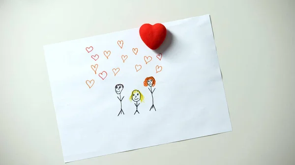 Nápis Srdce Leží Rodinném Kreslení Dítě Sní Lásce Péči Adopce — Stock fotografie