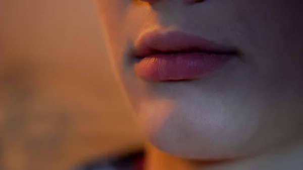 Närbild Mänskliga Läppar Och Haka Skönhets Bilder Med Botox Eller — Stockfoto