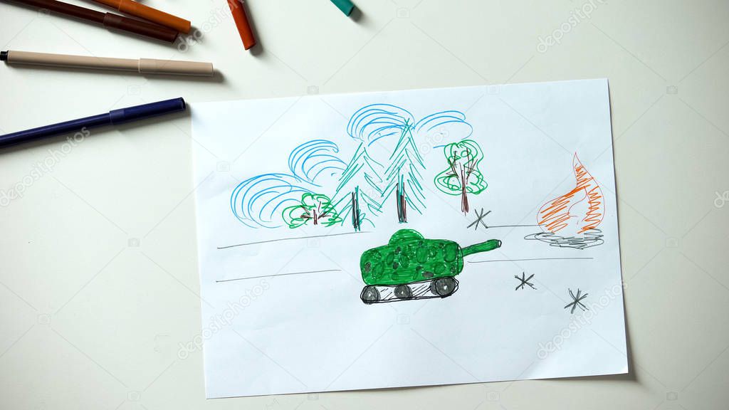 Military situation picture lying on table, social concept, make peace not war