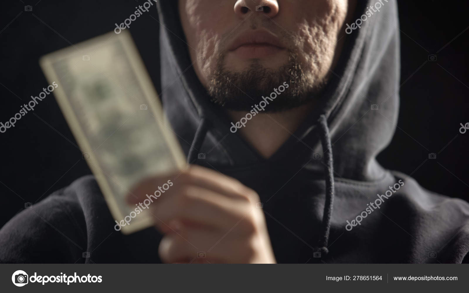 Dangerous Gangster Holding Money Dark Room Full Smoke