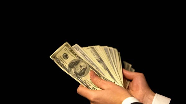 Official Counting Big Sum Money Pleased Bribe Illegal Earnings Closeup — Stock Photo, Image