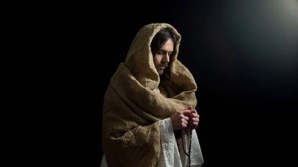 Jezus Bidden Met Een Rozenkrans Voorsterfelijke Mensen Zonden Boete Messias — Stockfoto