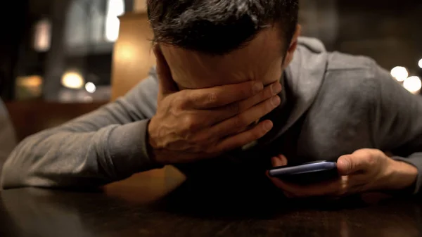 Drunk Man Waking Table Restaurant Party Calling Taxi Hangover — Stock Photo, Image