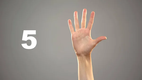 Mão Assinando Asl Número Segundo Plano Tutorial Língua Sinais Para — Fotografia de Stock