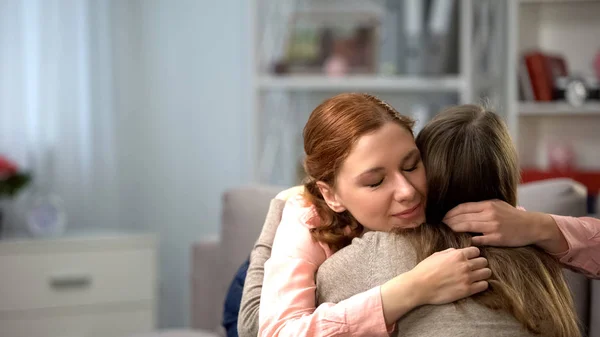 Red Haired Female Hugging Friend Tender Feelings Friendship Support Love — Stock Photo, Image