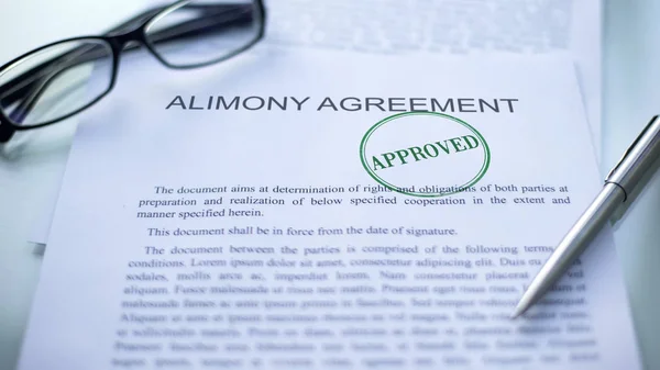 Umowa Alimenty Zatwierdzone Pieczęć Opieczętowane Oficjalnym Dokumencie Umowy Biznesowej — Zdjęcie stockowe