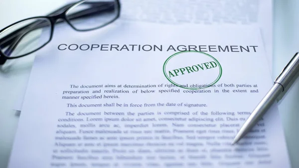 Угода Про Співпрацю Затверджена Печатка Офіційним Документом Бізнес — стокове фото