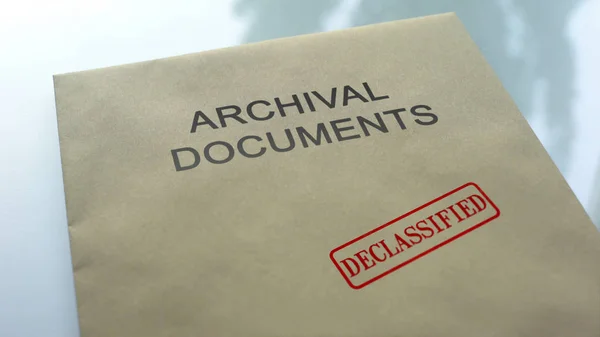 Documenti Archivio Declassificati Sigillo Timbrato Cartella Con Documenti Primo Piano — Foto Stock