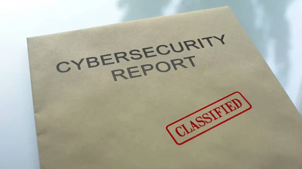 Cyber Security Rapport Geclassificeerd Zegel Gestempeld Map Met Belangrijke Documenten — Stockfoto