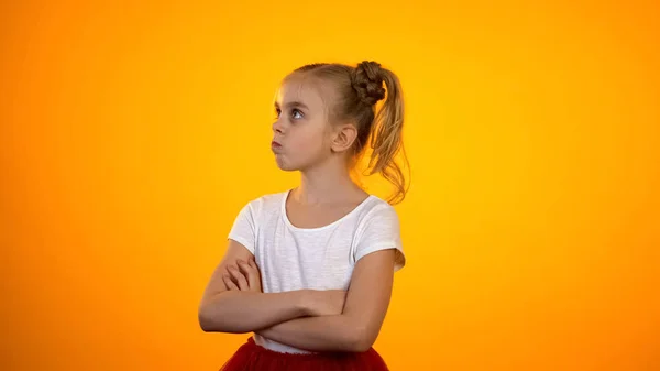 Preteen Girl Hands Crossed Frowning Turning Away Enfant Terrible — Stock Photo, Image