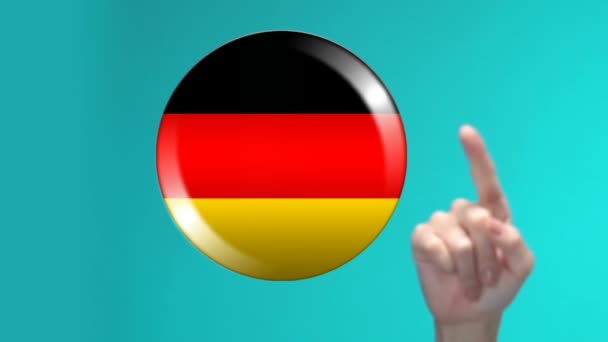 Donne mano premendo il tasto della bandiera della Germania, studio della lingua straniera, applicazione — Video Stock