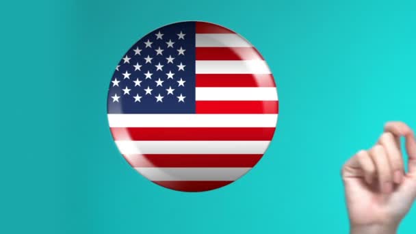 Womans mão empurrando EUA bandeira botão, língua estrangeira estudar, tecnologias — Vídeo de Stock
