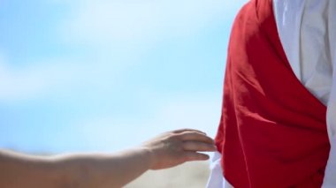 İsa korusun ve Hıristiyan, dini mucize, çekim iyileşmek için erkek el tutarak