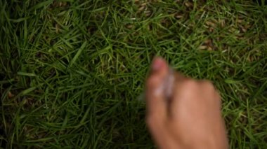 Çim çevre kirliliği sorunu üzerine insan el atma buruşturulmuş plastik bardak