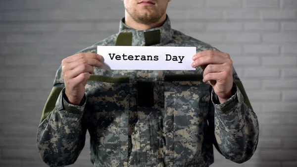 Veteran Kata Hari Ditulis Pada Tanda Tangan Tentara Laki Laki — Stok Foto
