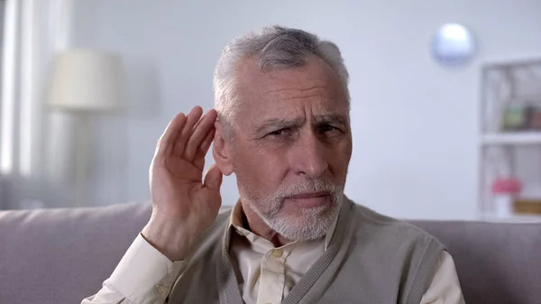 Confused Pensioner Trying Hear Conversation Problem Deafness Old Age — Stock Photo, Image