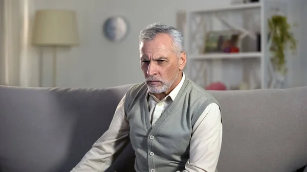 Upset Senior Male Sitting Alone Hospice Thinking Life Problems Aging — Stock Photo, Image