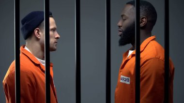 Afro-Amerikan ve kafkas mahkûmlar birbirlerine hücrede bakıyorlar, çatışma