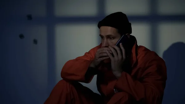 Imprisoned Male Making Phone Call Prison Rules Violation Gadget Prohibition — Stock Photo, Image