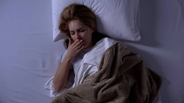 Blonde Woman Waking Night Feeling Nausea Sickness Intestinal Flu — Stock Photo, Image