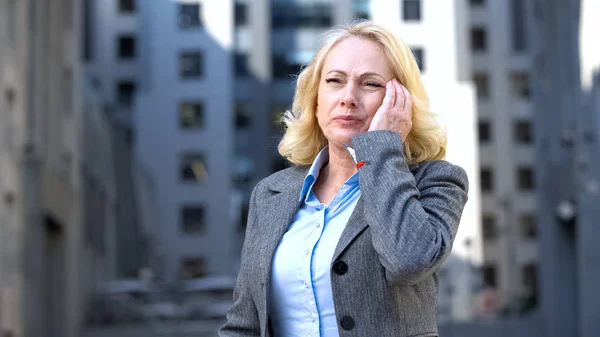 Stressed Office Worker Feeling Headache Massaging Temple Health Care Pressure — Stock Photo, Image