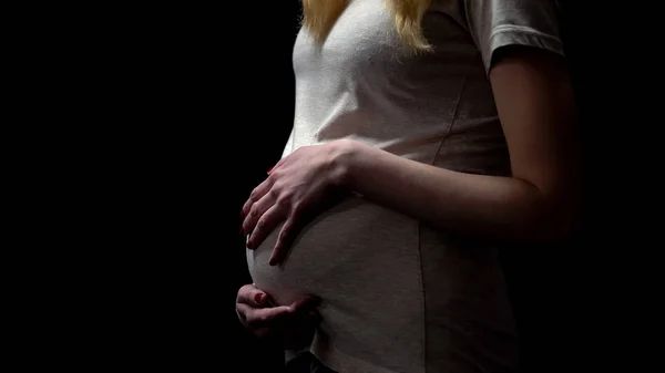 Zwangere Dame Aanraken Van Haar Buik Gelukkige Moederschap Verwachting Concept — Stockfoto