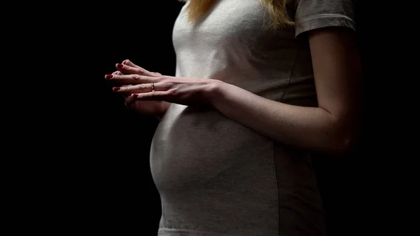 Mujer Embarazada Quitando Anillo Compromiso Dedo Divorcio Madre Soltera — Foto de Stock