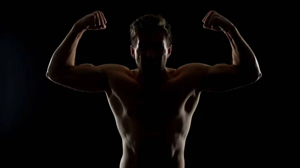 Homme Furieux Montrant Des Muscles Biceps Démontrant Puissance Prêt Pour — Photo