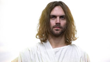 Parlak arka plan, Hıristiyan inanç, diriliş üzerinde merhamet İsa Portresi