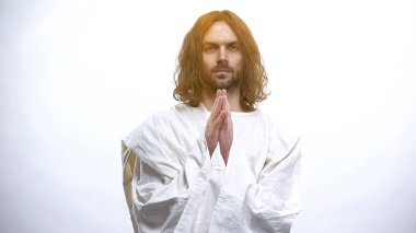 İsa Mesih dünya ve insanlık iyilik, din için cennet ışığında dua