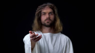 Mesih el görünümlü kamera uzanan, cennette yaşam, mucize, destek