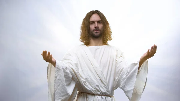 Pessoa Morrendo Olhando Para Jesus Luz Deus Acolhendo Alma Homem — Fotografia de Stock