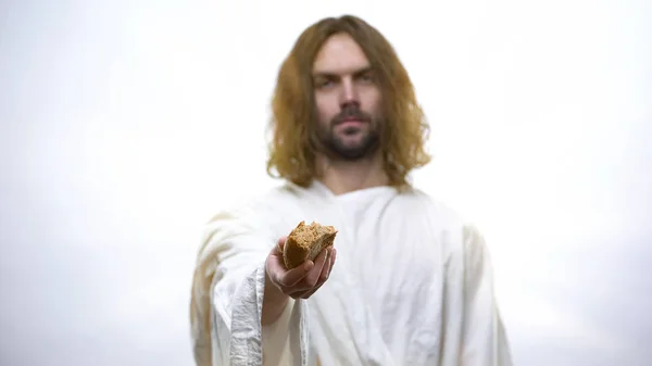 Bom Jesus Segurando Pão Conceito Religioso Para Dar Comida Aos — Fotografia de Stock