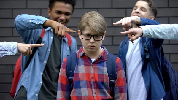 Bullied Boy Feeling Ashamed Depressed Classmates Mockery Verbal Abuse — Stock Photo, Image