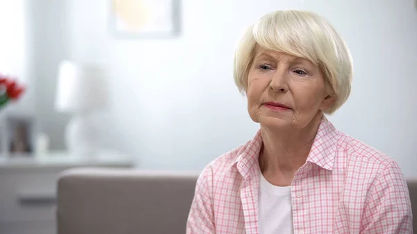 Upset Elderly Woman Sitting Alone Nursing Home Abandoned Relatives — Stock Photo, Image