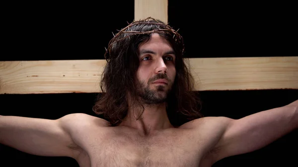 Gesù Cristo Spine Corona Sfondo Nero Fede Religiosa Crocifisso — Foto Stock