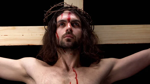 Christian Vértanú Várja Isten Jön Könnyek Vér Bűnök Bocsánatát — Stock Fotó