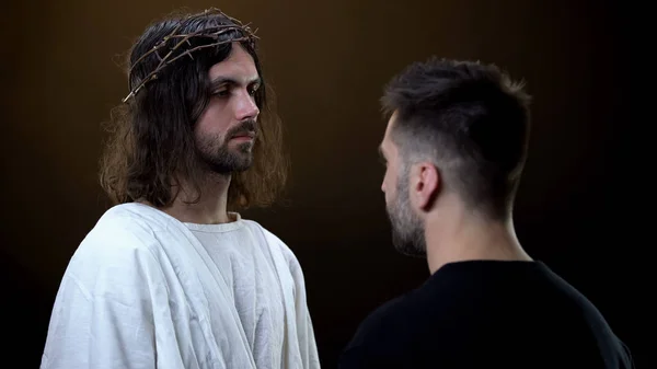 Salvador Mirando Hombre Bendición Religiosa Perdón Pecados Bondad Cristiana — Foto de Stock