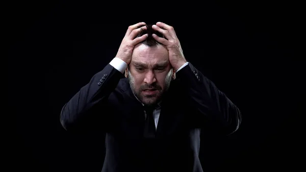 Angstige Mannelijke Medewerker Lijdt Stress Mentale Stoornis Business Failure Crisis — Stockfoto