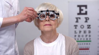 Optik deneme çerçevesi kıdemli kadın için doğru lens seçimi Optisyen, checkup