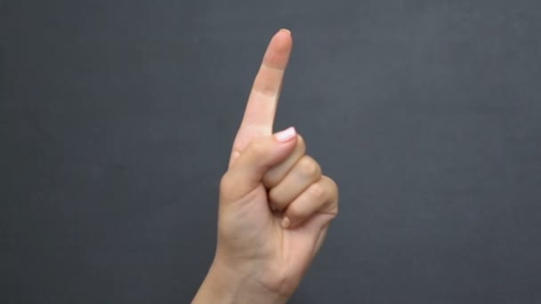 Female finger pointing up at blackboard background, important issue, awareness — Stock Video