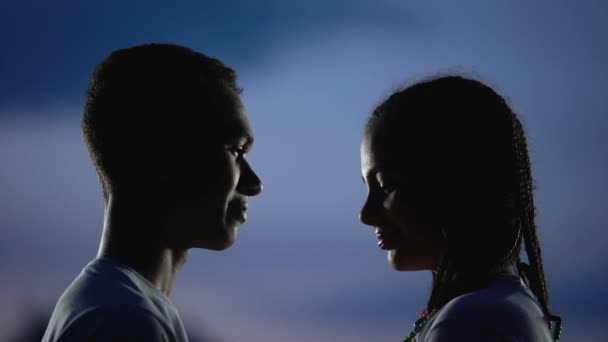 African couple putting foreheads together, promising love forever, forgiveness — Stock Video