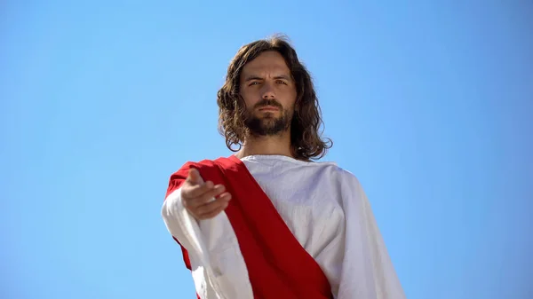 Historical Personification Jesus Christ Reaching Arm Camera Helping Hand — Stock Photo, Image