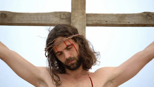 Jesus Suffering Dying Nailed Cross Ultimate Sacrifice Saving People — Stock Photo, Image