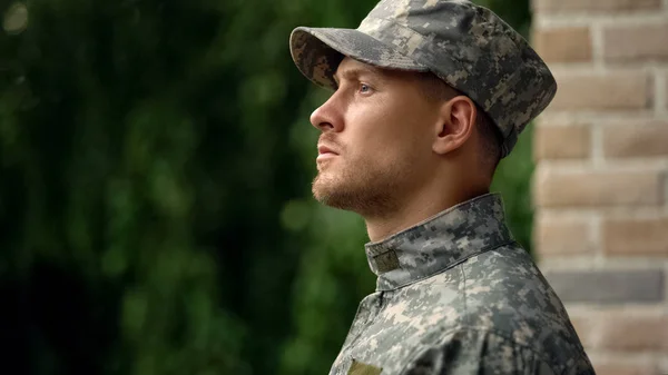 Soldat Armée Face Réalité Devoir Aux Problèmes Mentaux Dépression — Photo