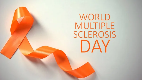 Journée Mondiale Sclérose Plaques Inscription Ruban Orange Couché Sur Conscience — Photo