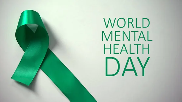 Inscription Journée Mondiale Santé Mentale Ruban Vert Sur Table Campagne — Photo